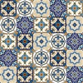 Seamless pattern from colorful floral Moroccan, Portuguese tiles, Azulejo, ornaments. Royalty Free Stock Photo