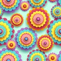 Seamless pattern with 3d colorful flowers chrysanthemums