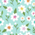 Seamless pattern with colorful flowers. Hand drawn floral pattern for your fabric, summer background, gift paper, wallpaper,