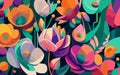 Seamless pattern with colorful flowers and leaves on a dark background. Vector illustration, abstract floral, generative ai Royalty Free Stock Photo