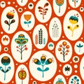 Seamless pattern with colorful flowers on red background. Royalty Free Stock Photo