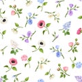 Seamless pattern with colorful flowers. Vector illustration. Royalty Free Stock Photo