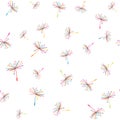 Seamless pattern with colorful flying dandelion seeds