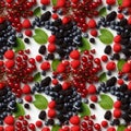 Seamless pattern with colorful fresh berries on white background. Pattern for napkins, tablecloth, textile. Copy space