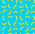 Seamless pattern with colorful fruit of fresh yellow bananas concept illustration isolated on blue background. Royalty Free Stock Photo