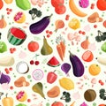 Seamless pattern with colorful fruit and vegetable. Hand drawn vector illustration design. Natural organic food. Royalty Free Stock Photo