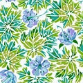 Seamless pattern with colorful Geranium flowers and leaves on white background. Royalty Free Stock Photo