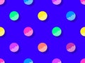 Seamless pattern with colorful golf balls on a blue background. Multicolored golf balls. Design for typography, banners and