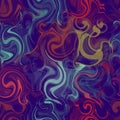 Seamless pattern with colorful grunge swirled chaotic stripes on blue background