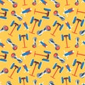 Seamless pattern of colorful gyroscooters on yellow background.