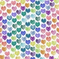 Seamless pattern of colorful hand painted aqua color hearts