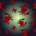 Seamless pattern with colorful illustration of red crayfish