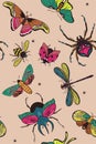 Seamless pattern with colorful insects. Vector graphics