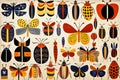 Seamless pattern with colorful insects, Vintage style