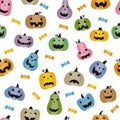 Seamless pattern of colorful jack-o\'-lanterns for Halloween