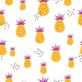 Seamless pattern with colorful juicy pineapples and abstract shapes