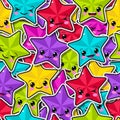 Seamless pattern with colorful kawaii stars