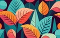 Seamless pattern with colorful leaves. Vector illustration, decorative wallpaper, spring nature design, generative ai Royalty Free Stock Photo