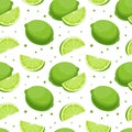 Seamless pattern, colorful limes with slices on a white background. Fruit background, textile vector Royalty Free Stock Photo