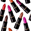 Seamless pattern of colorful lipstick. Watercolor. Isolated. For textile, fabric