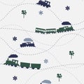 Seamless pattern with colorful locomotive