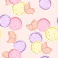 Seamless pattern with colorful macarons. Cute dessert background. Vector illustr