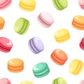 Seamless pattern with colorful macaroon cookies on white. Vector illustration.