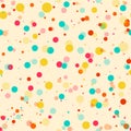Colorful messy dots on beige background. Festive seamless pattern with round shapes. Royalty Free Stock Photo