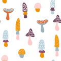 Seamless pattern with colorful mushrooms. Autumn background. Perfect for fabric,textile. Creative Vector background Royalty Free Stock Photo