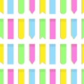 Seamless pattern of colorful office paper note stickers of various shapes in trendy bright hues. EPS