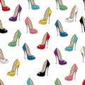 Seamless pattern of colorful open stilettos. Design can be used for wallpaper