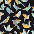 Seamless pattern with colorful origami birds