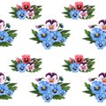 Seamless pattern with colorful Pansies isolated on white background.