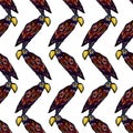 Seamless pattern with colorful parrot on a white background