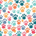 Seamless pattern with colorful paw prints. Vector illustration for your design Royalty Free Stock Photo