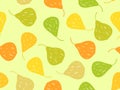 Seamless pattern with colorful pears on a yellow background. Fruit pear in a minimalist style. Design for printing on fabric,