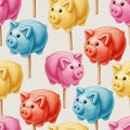 Seamless Pattern of Colorful Pig Shaped Cake Pops on Sticks Royalty Free Stock Photo