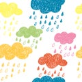 Seamless pattern with colorful rainy clouds.