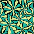 Seamless pattern with colorful retro groovy flowers on dark bsckground. Summer simple abstract design in naive art style Royalty Free Stock Photo