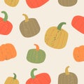 Seamless pattern. Colorful ripe pumpkins. Vector illustration