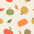 Seamless pattern. Colorful ripe pumpkins. Vector illustration