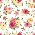 Seamless pattern with colorful roses and lisianthus flowers. Vector illustration. Royalty Free Stock Photo