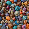 Seamless pattern with colorful seashells on a brown background Royalty Free Stock Photo