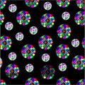 Seamless pattern of colorful shapes on a black background