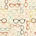 Seamless pattern, colorful silhouettes of eyeglasses in boho style. Background, print