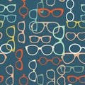 Seamless pattern, colorful silhouettes of eyeglasses in boho style. Background, print