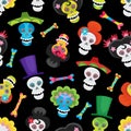 Seamless pattern with colorful skulls and bones for Halloween Royalty Free Stock Photo