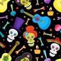 Seamless pattern with colorful skulls for day of the dead Royalty Free Stock Photo