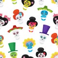 Seamless pattern with colorful skulls for day of the dead. Royalty Free Stock Photo