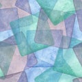 Seamless pattern with colorful squares. Watercolor blue, purple and turquoise background Royalty Free Stock Photo